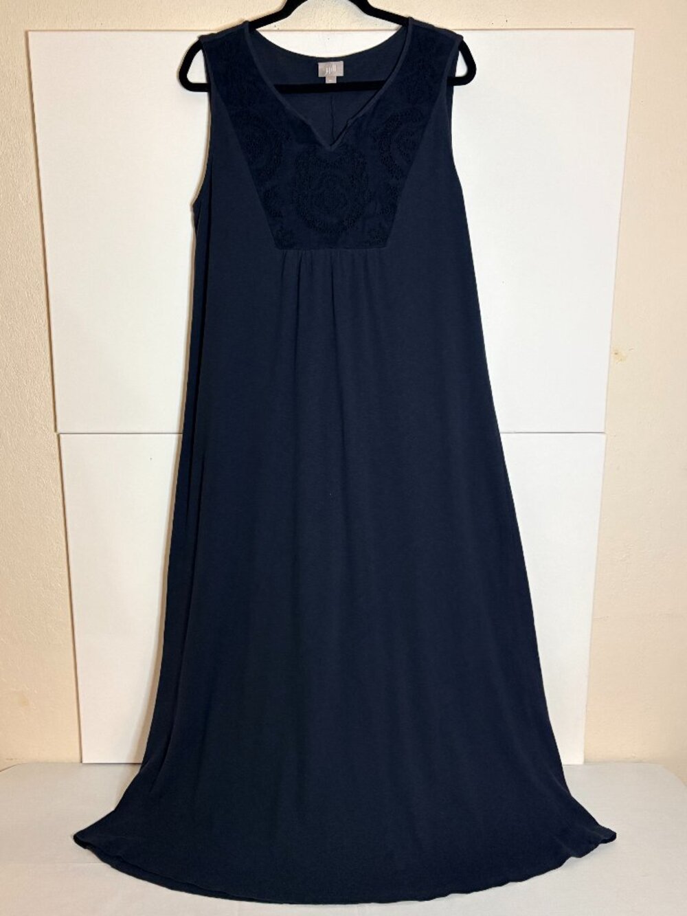 J Jill Women Linen Cotton Navy Blue Peasant Summer Casual Maxi Dress XL